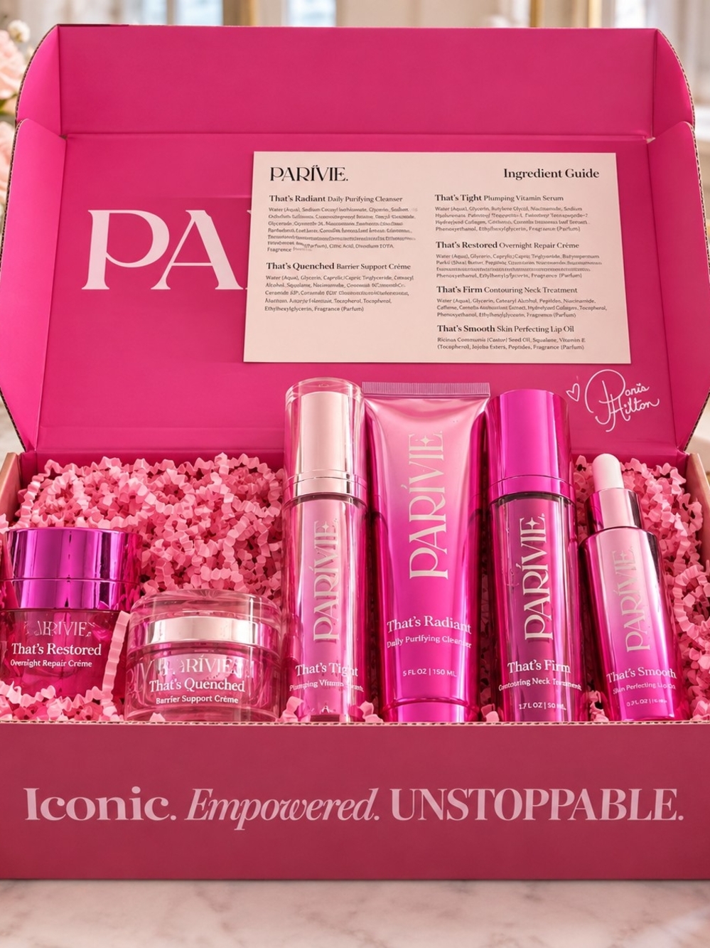 PARÍVIE Paris Hilton 6 Pc Full Size Skincare Gift Set New $449 Value